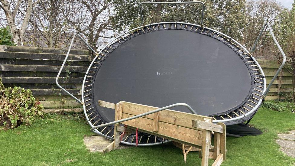 Trampoline blown over