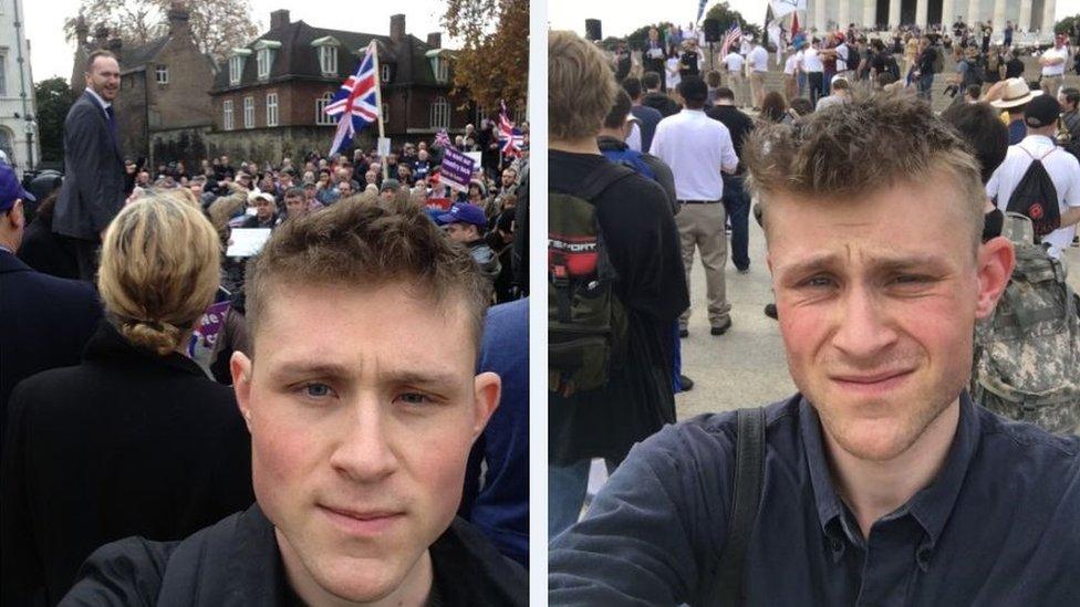 Two selfies of Patrick Hermansson: While undercover, Patrik Hermansson took selfies of himself at rallies in the UK and the US