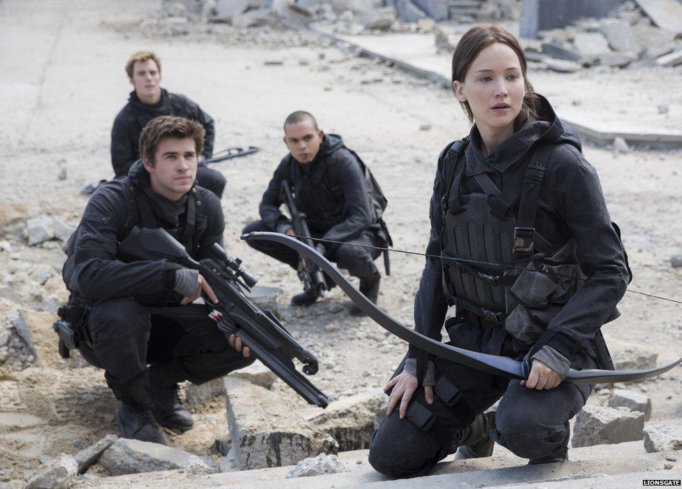 Liam Hemsworth as Gale Hawthorne, Sam Claflin as Finnick Odair, Evan Ross as Messalla and Jennifer Lawrence as Katniss Everdeen