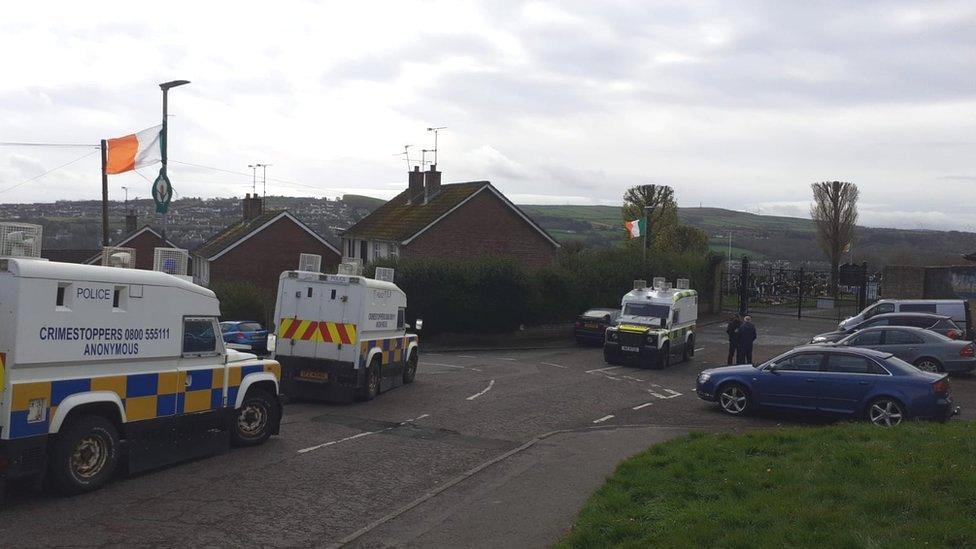 Police Land Rovers at the City Cemetery in Derry