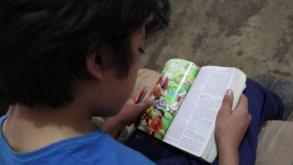 Boy reading a book