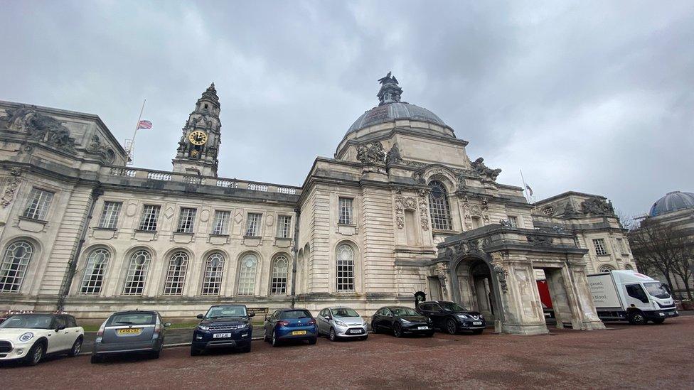 Flags at half mast outside Cardiff City Hall