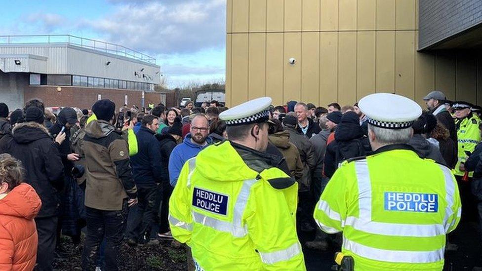 Crowds outside Llandrillo College