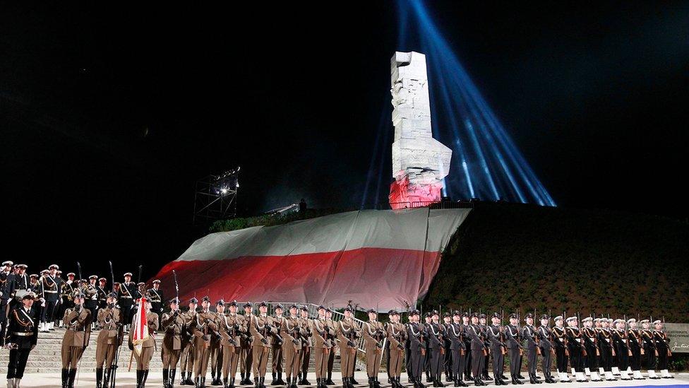 File photo from 8 May 2015, showing Polish Navy troops at Westerplatte memorial