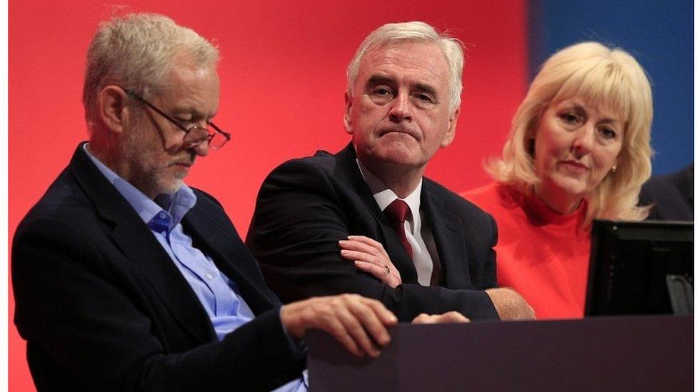 Jennie Formby (right) with Jeremy Corbyn and John McDonnell