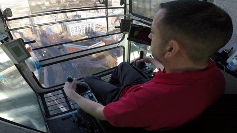 Crane driver Gary Lindon high above Birmingham.