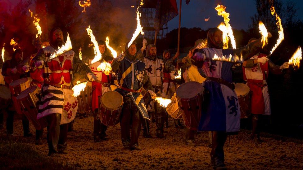 Kynren: Drummers with flames