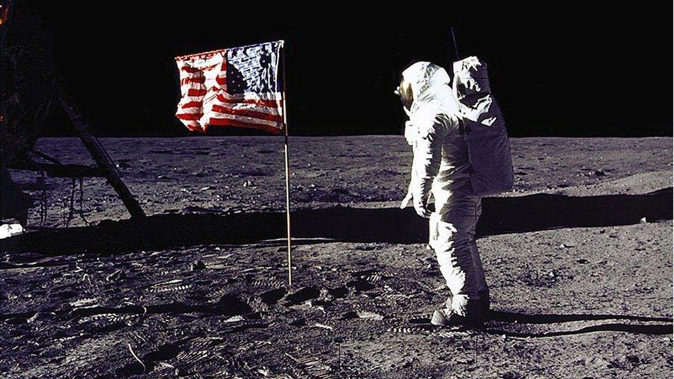 This NASA file photo taken on July 20, 1969 shows astronaut Edwin E. "Buzz" Aldrin, Jr. saluting the US flag on the surface of the Moon