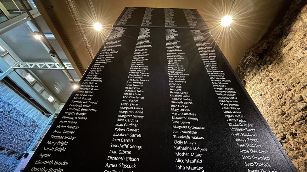 Wall of names at exhibition