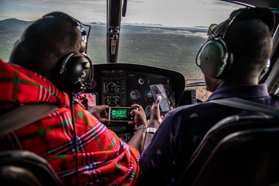 In the cockpit of the helicopter