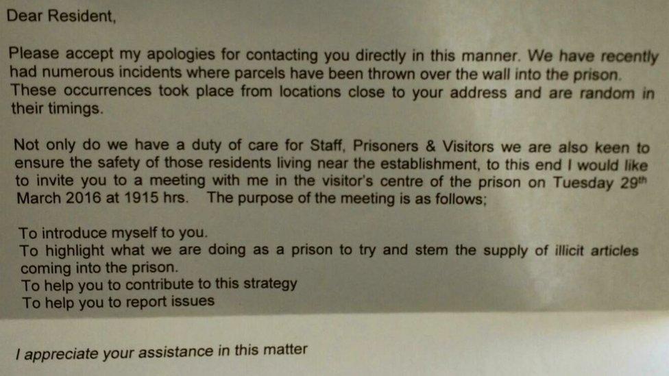 Chelmsford Prison letter sent to residents