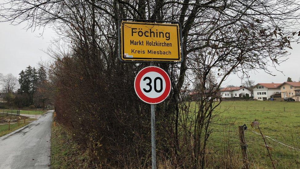 A sign on the road outside Föching in Germany