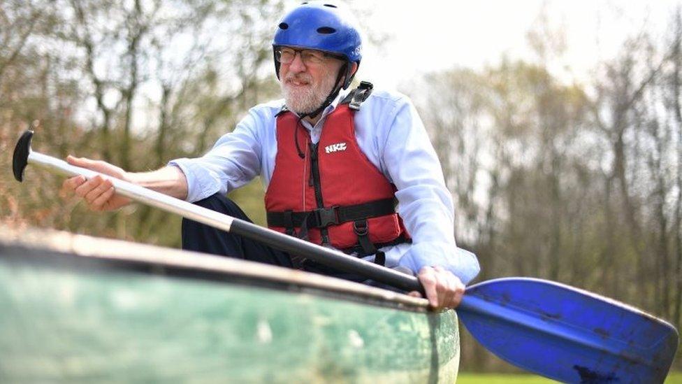 Jeremy Corbyn in a canoe