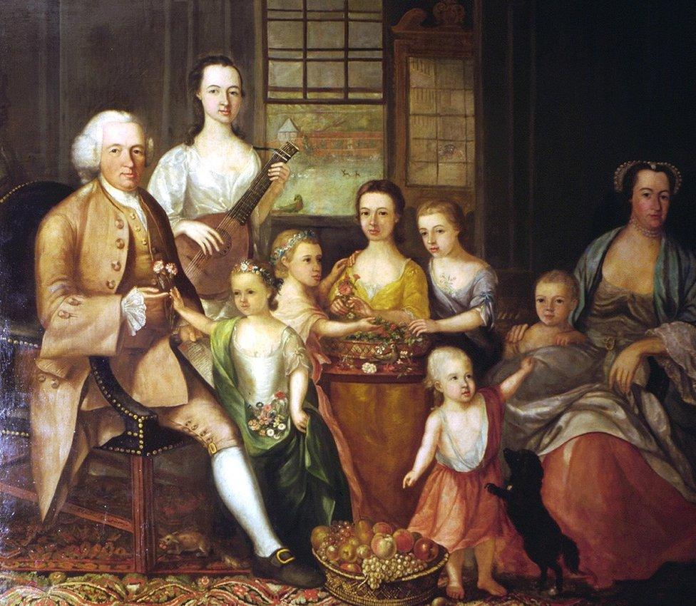 A portrait of John Glassford and his family by Archibald McLauchlan, c 1767.