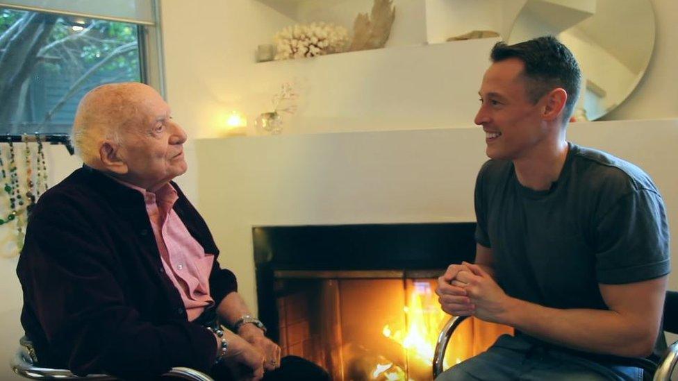 Screengrab of YouTuber Davey Wavey's interview with Roman, who came out aged 95