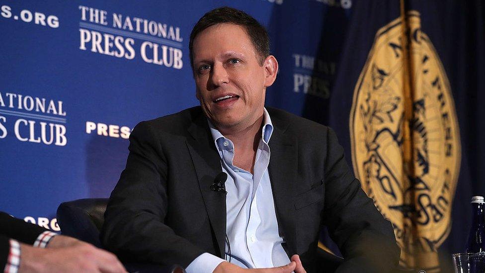 Entrepreneur Peter Thiel participates in a discussion at the National Press Club in Washington, DC.