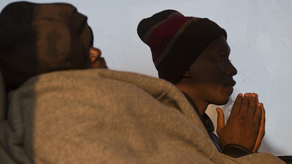 African migrants rescued from the Aegean Sea off Lesbos on Monday (21 March)