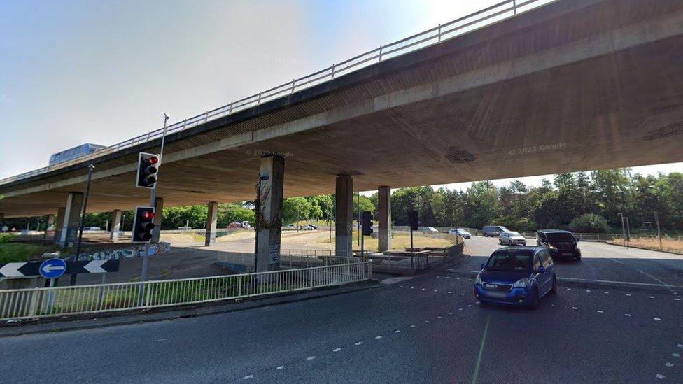 A bridge over a road