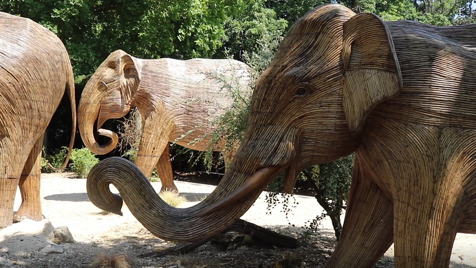 Three elephant sculptures