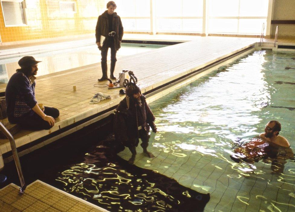 Filming Black Angel in a swimming pool in Dunoon in 1979