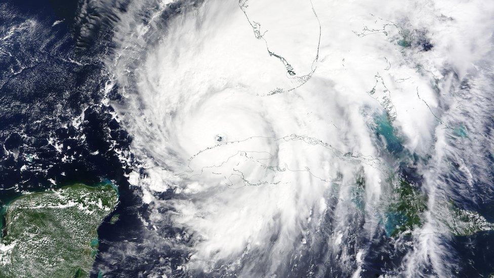 A satellite image of the storm near Cuba and towards the edge of Florida.