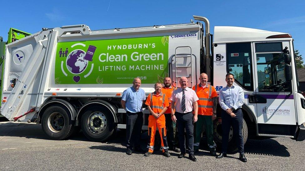 A vegetable oil fuelled Hyndburn bin lorry