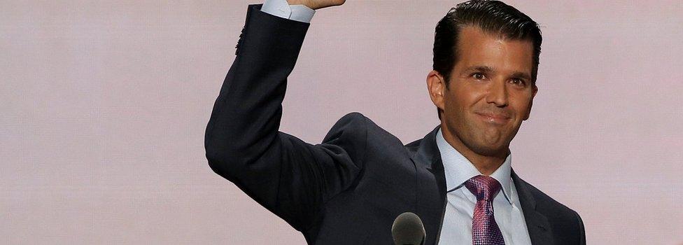 Donald Trump Jr speaks at the 2016 Republican National Convention in Cleveland on 19 July 2016