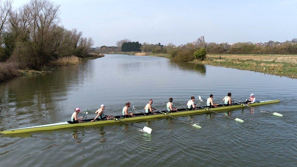 Cambridge crew in training on the Great Ouse