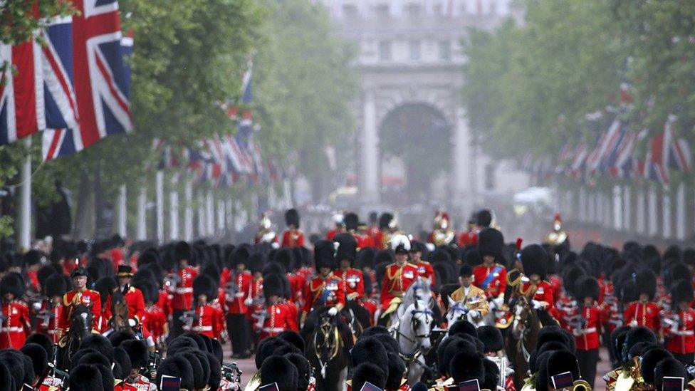 The Grenadier Guards outside Buckingham Palace