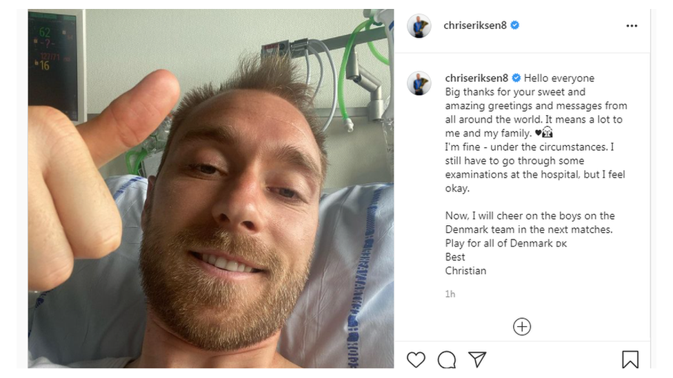 Chris Eriksen Instagram post and photo from hospital