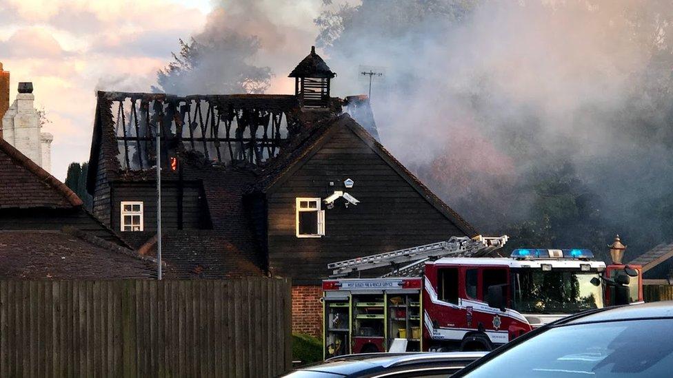 The Ye Olde Six Bells in Horley, Surrey, caught light