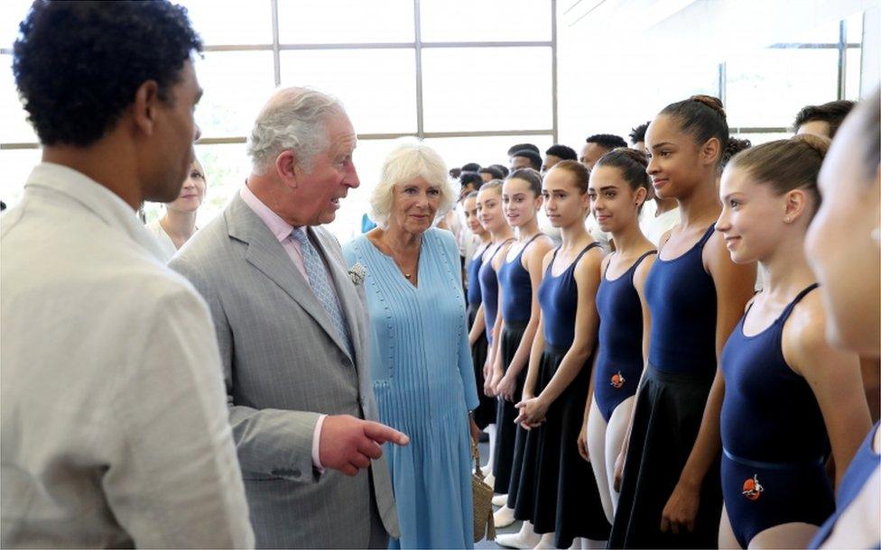 Prince Charles and Camilla greet the young dancers