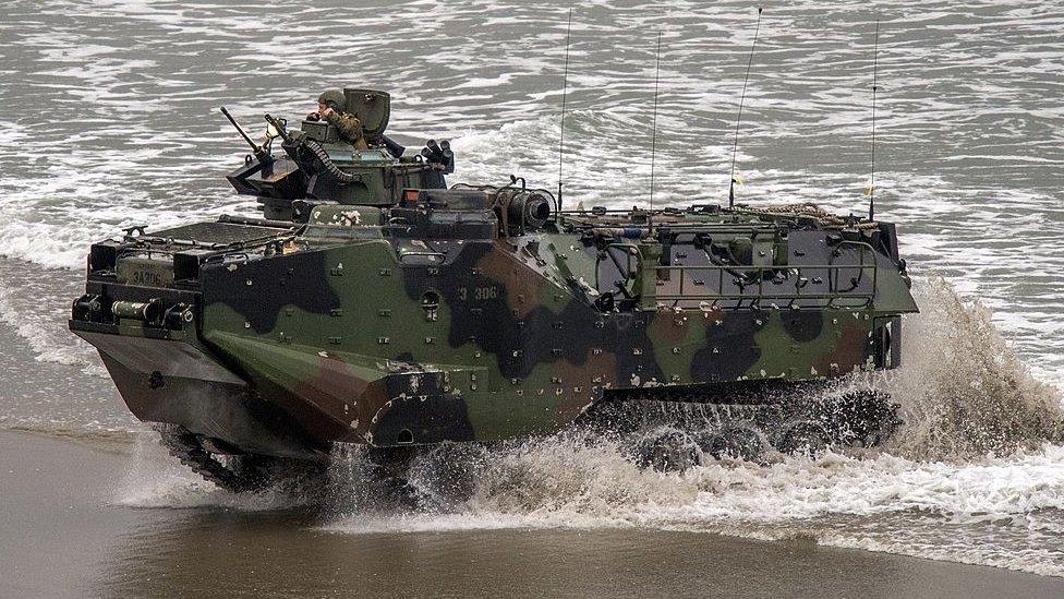 File image of US amphibious assault vehicle near Camp Pendleton, California in 2014