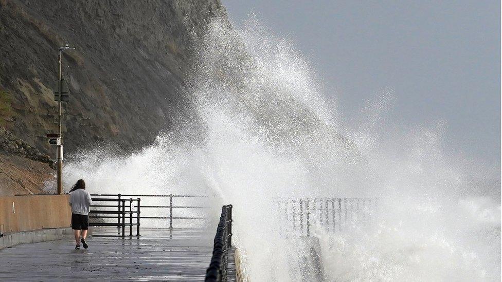 Waves crashing in Folkestone, Kent.