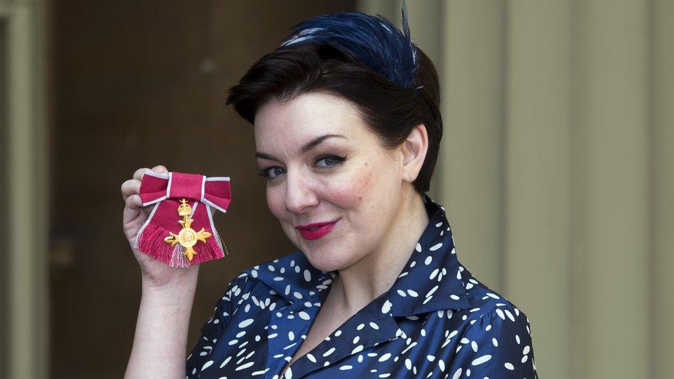 Sheridan Smith receiving her OBE at Buckingham Palace in 2015