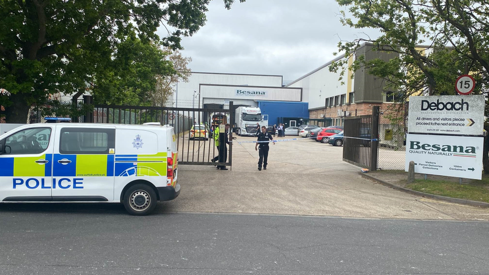 Police at Ransomes industrial estate in Ipswich