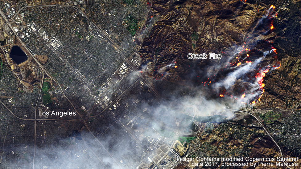 Creek fire near lA, satellite image