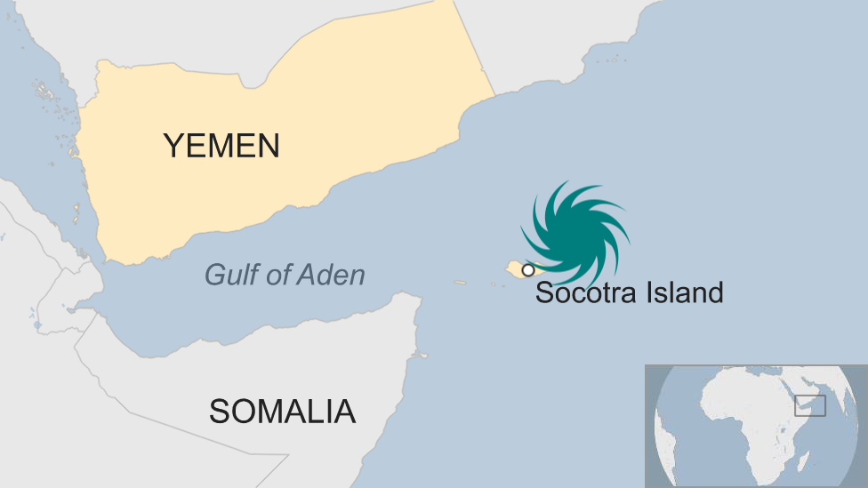 An map of Socotra, off the coast of Yemen and near the horn of Africa and Somalia