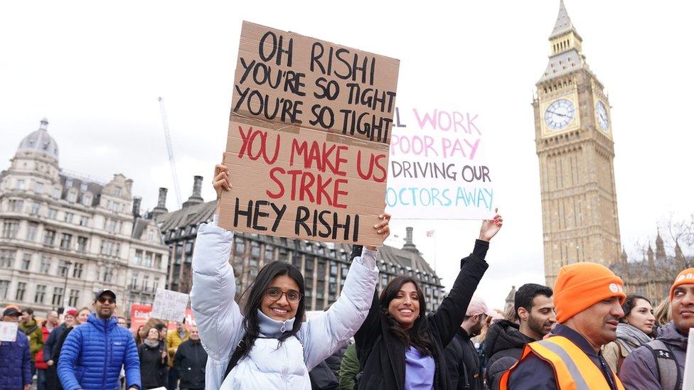 A rally in London in support of striking doctors