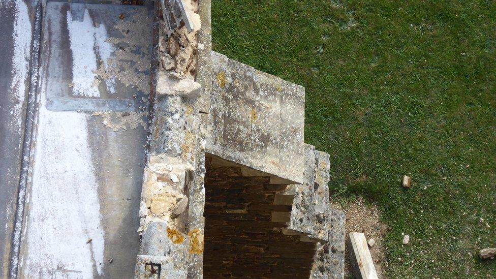 Damaged stonework on a church