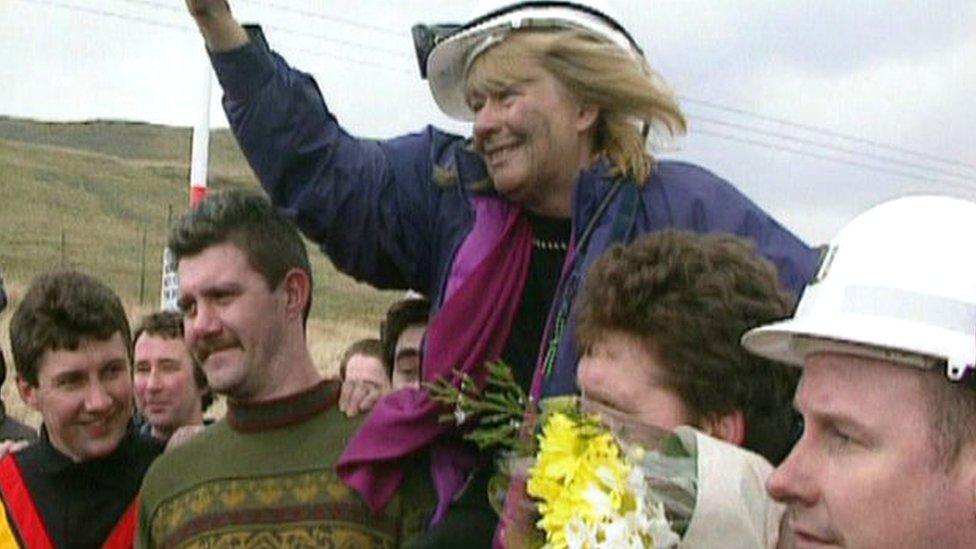 Ann Clwyd with the Tower colliery miners