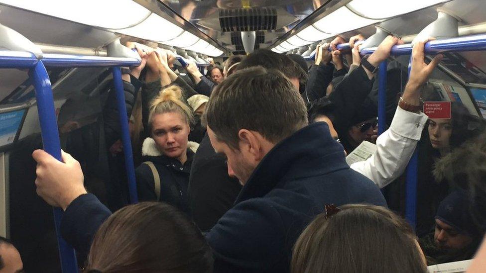 Packed trains on the Piccadilly Line