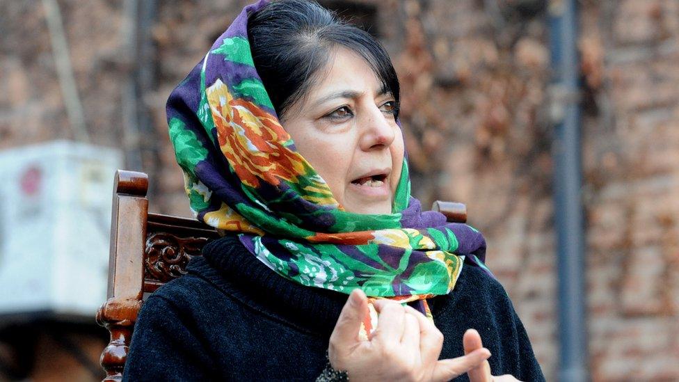 Kashmir's People's Democratic Party (PDP) President Mehbooba Mufti addresses a press conference on the execution of Kashmiri separatist, Mohammed Afzal Guru