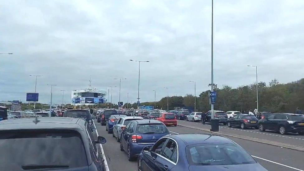 Queues at the Eurotunnel terminal