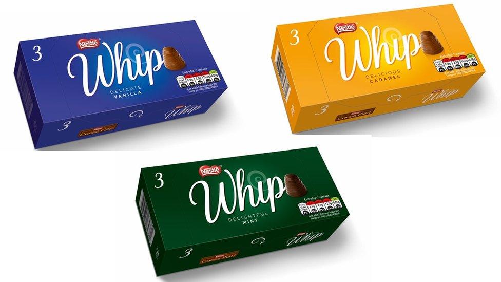 Boxes of new Nestle Whip chocolates