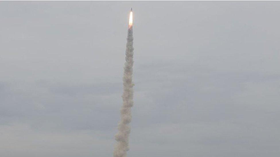 The Indian Space Research Organisation's (ISRO) Chandrayaan-2 (Moon Chariot 2), on board the Geosynchronous Satellite Launch Vehicle (GSLV-mark III-M1), launches in Sriharikota in the state of Andhra Pradesh on July 22, 2019