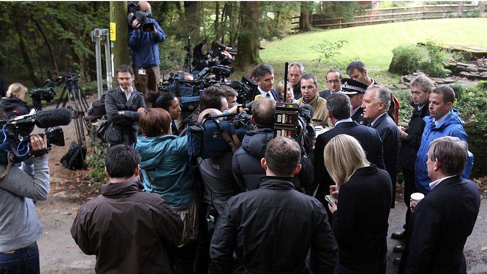 A press conference during the days following the Gleision colliery disaster