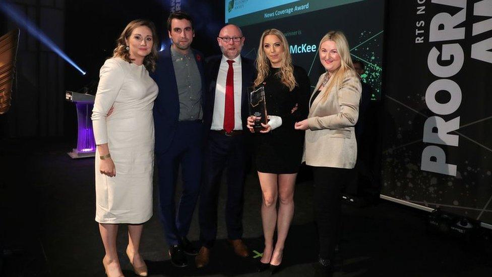 The BBC News team pictured with their award at the ceremony in Belfast's MAC