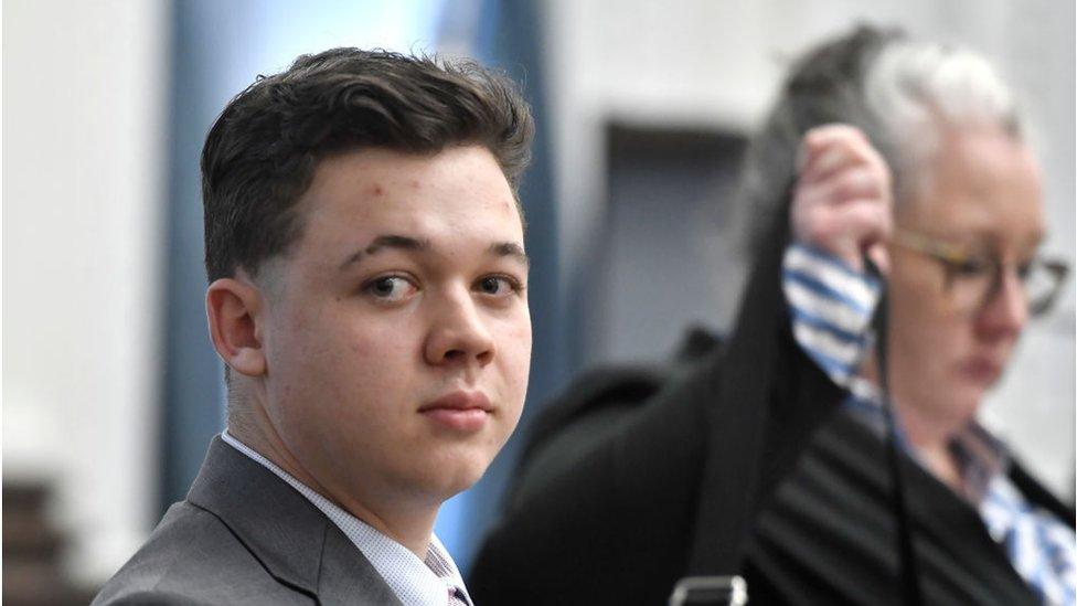 Kyle Rittenhouse looks on in a Wisconsin courtroom