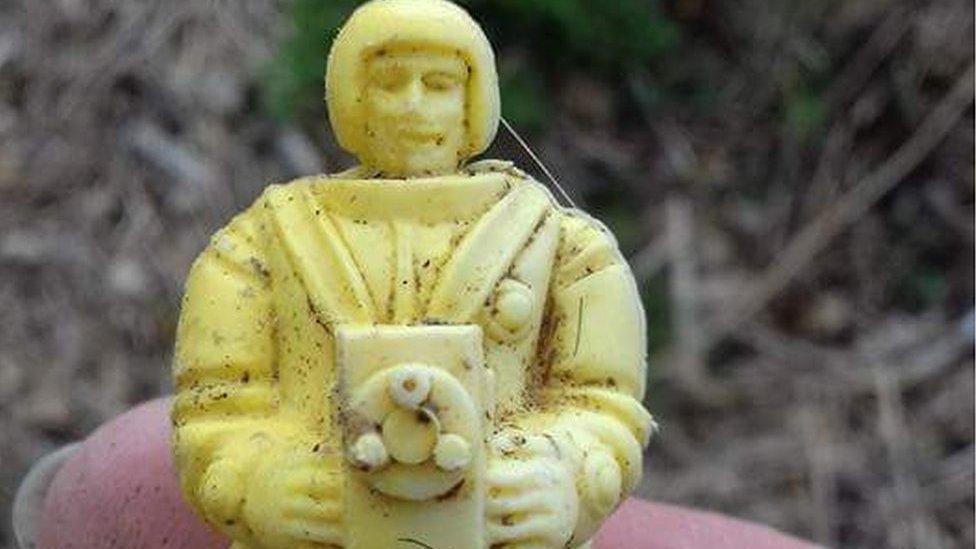 Plastic figure found on beach from 1959 cereal box